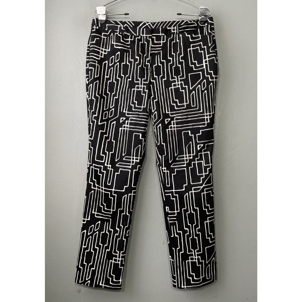 Worthington Geometric Stretch Chino Dress Pants Size 8 Black White Career Ankle